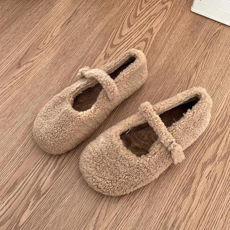 

2025 Весна Осень Теплые Меховые Женские Плоские Туфли Повседневные Небольшие Женские Комфортные Мягкие Подошвы Домашние Хлопковые Туфли 35 хаки
