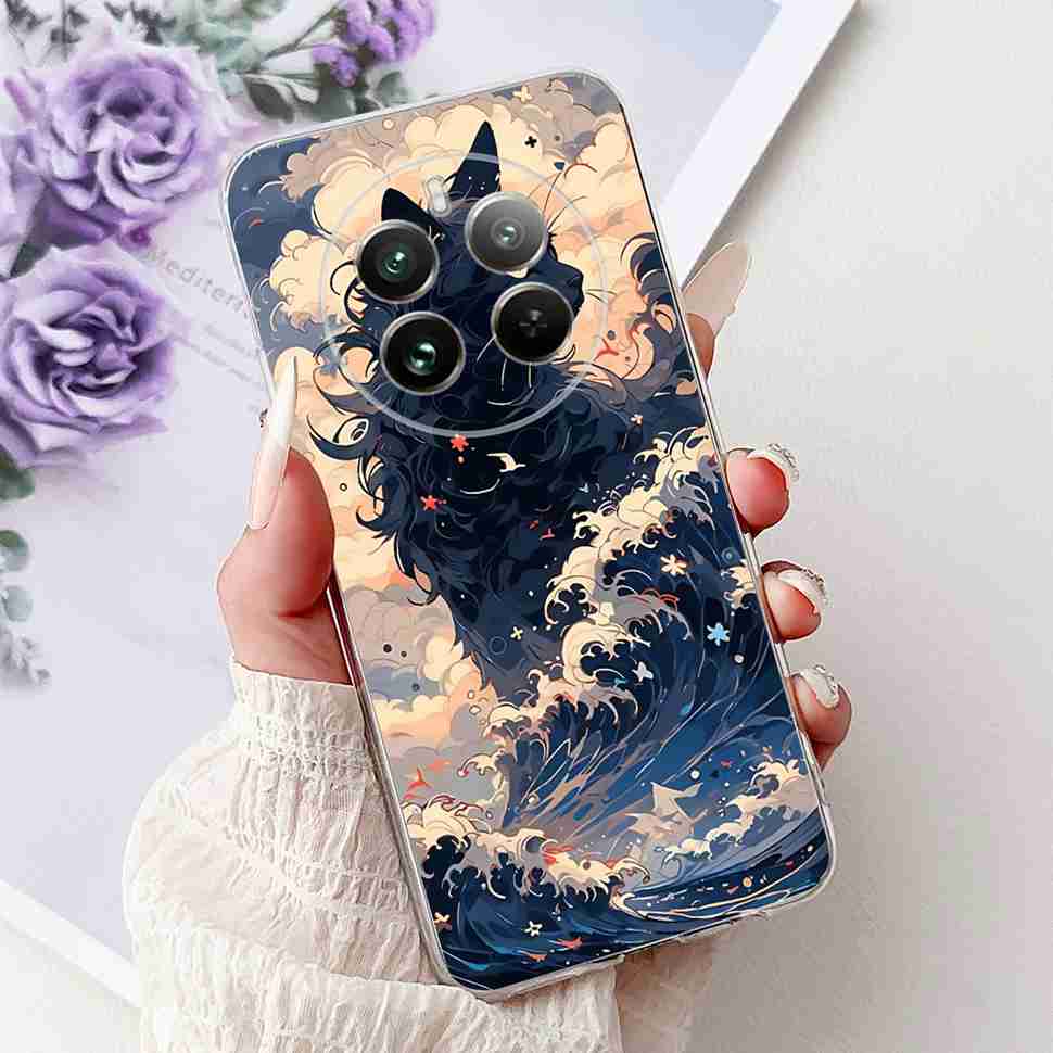 For Realme 12 Pro RMX3842 6.7" Summer Lotus Cute Cat Soft Silicone TPU Cover For Realme 12Pro+ 12Pro Plus RMX3840 Bumper Shell