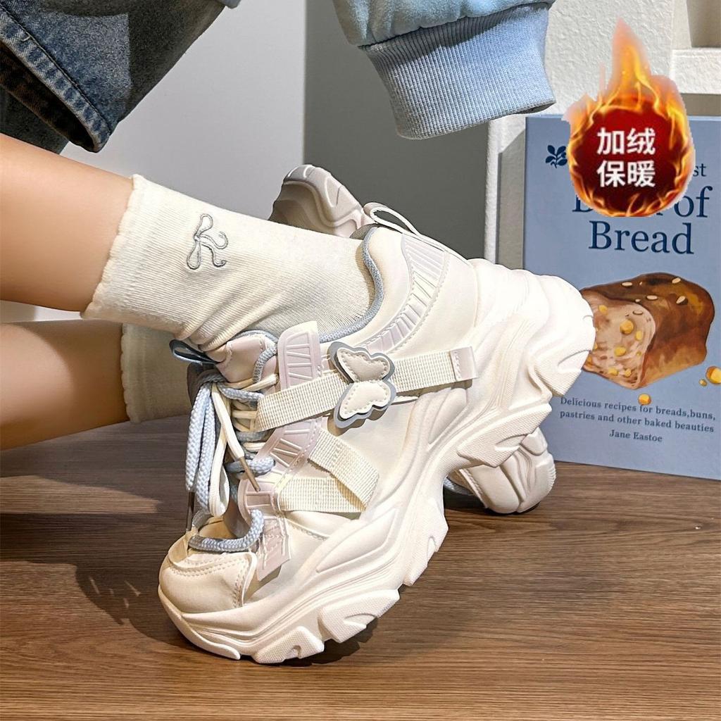 Lightweight cotton shoes butterfly design dad shoes ins new winter women's shoes platform sports cotton shoes