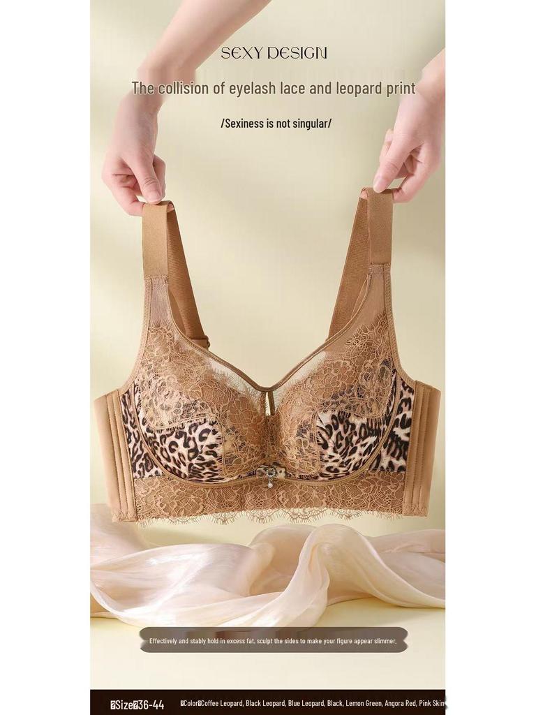 2026 Light Sexy Leopard Print Push-Up Bra with Lace and Side Support for a Flattering Silhouette