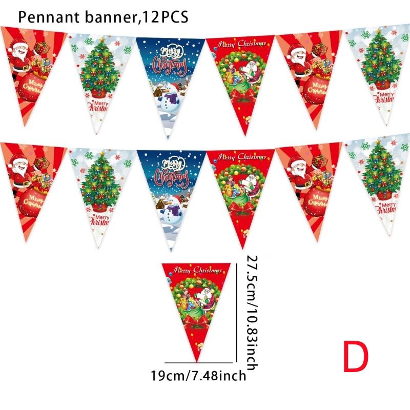 Christmas Triangle Flags Bunting Banner Holiday Festival Home Party Decorations D - 12Pcs