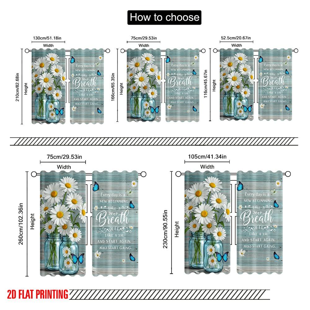 2pcs 2D flat printing Curtains Butterflies Daisy Flowers New Beginning Fabric Without Electricity Family Party Perfect for