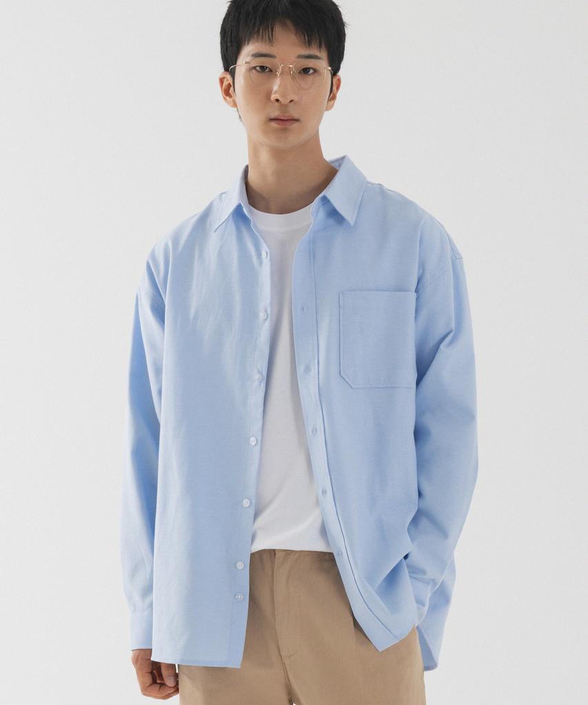 PIANER Solid Oversized Oxford Shirt (Sky Blue)