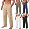 Men's Casual Linen Drawstring Waist Pants Straight Leg Long Trousers for Beachwear and Leisure Four Seasons Suitable