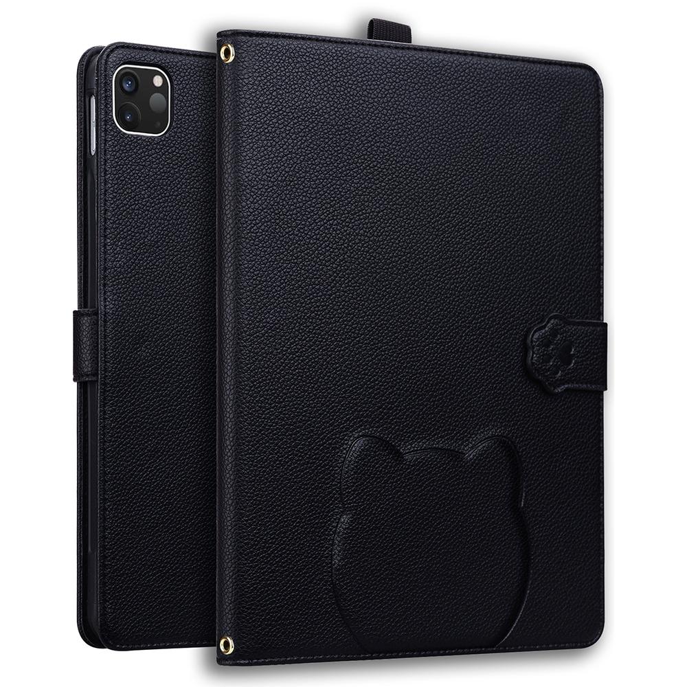 

For iPad Pro 11 (2024) Case 3D Effect Cat Pattern Leather Stand Table Cover with Wallet,Stylus Holder Black