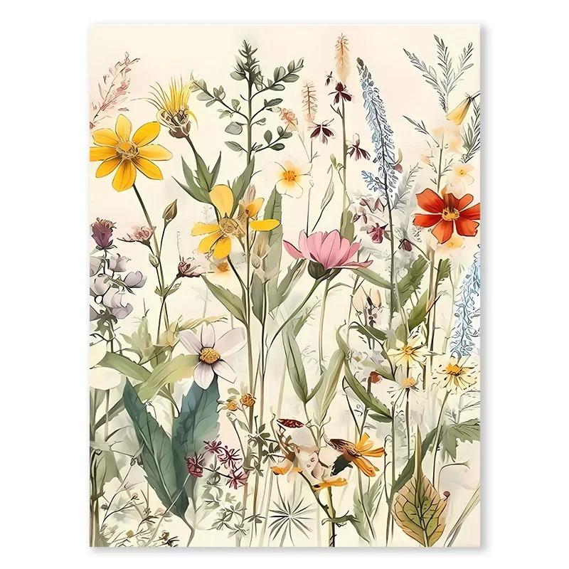 Modern Wild Flowers Leaves Botanical Nature Posters Watercolor Canvas Painting Living Room Bedroom Wall Art Pictures Home Decor