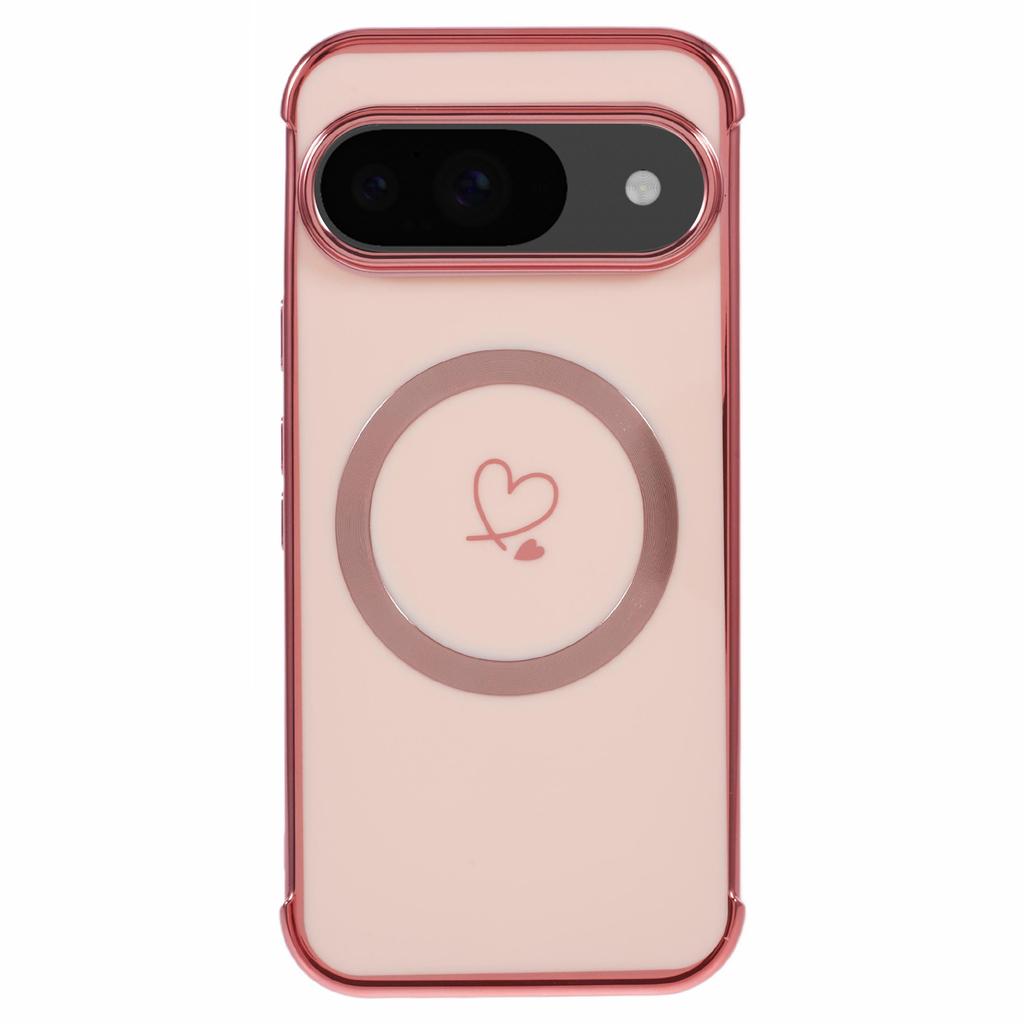 For Google Pixel 9/Pixel 9 Pro Case Compatible with MagSafe Electroplated TPU Phone Cover Hollow Love Hearts