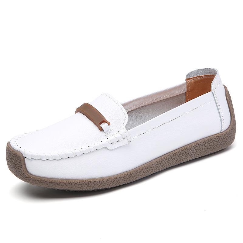 

Весна и лето удобные мягкие подошвы туфли для мамы коровья кожа шапочки туфли на плоской подошве ленивые туфли медсестры одинарные туфли женские 35 белый