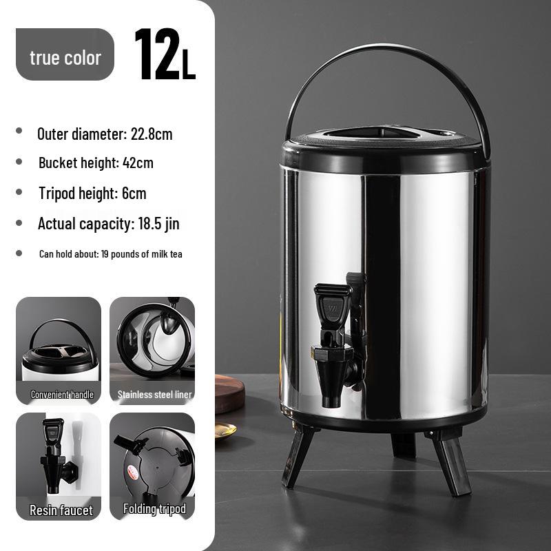 Commercial Stainless Steel Insulated Double-Layer Bucket for Milk Tea & Soy Milk, Large Capacity 