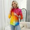 Haut T-shirt Décontracté pour Femme à Imprimé Floral, Col en V, Manches 3/4, Bouton Décoratif
