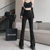 Women's Coffee High-Waisted Flared Pants - Slimming Casual Trousers for Spring & Autumn