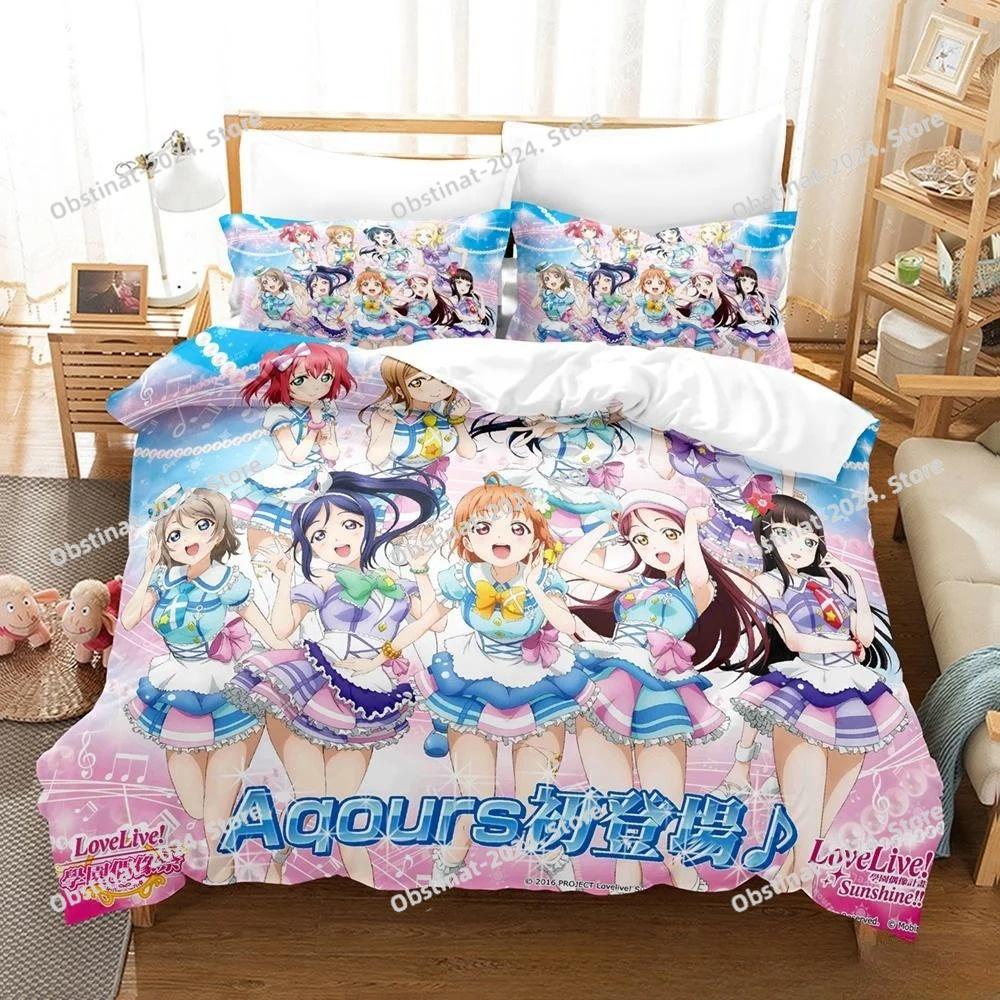 Fashion New Kawaii Love Live! Bedding Set Cartoon Anime Three-piece Set Adult Kid Bedroom Duvet Cover Sets Home Textiles