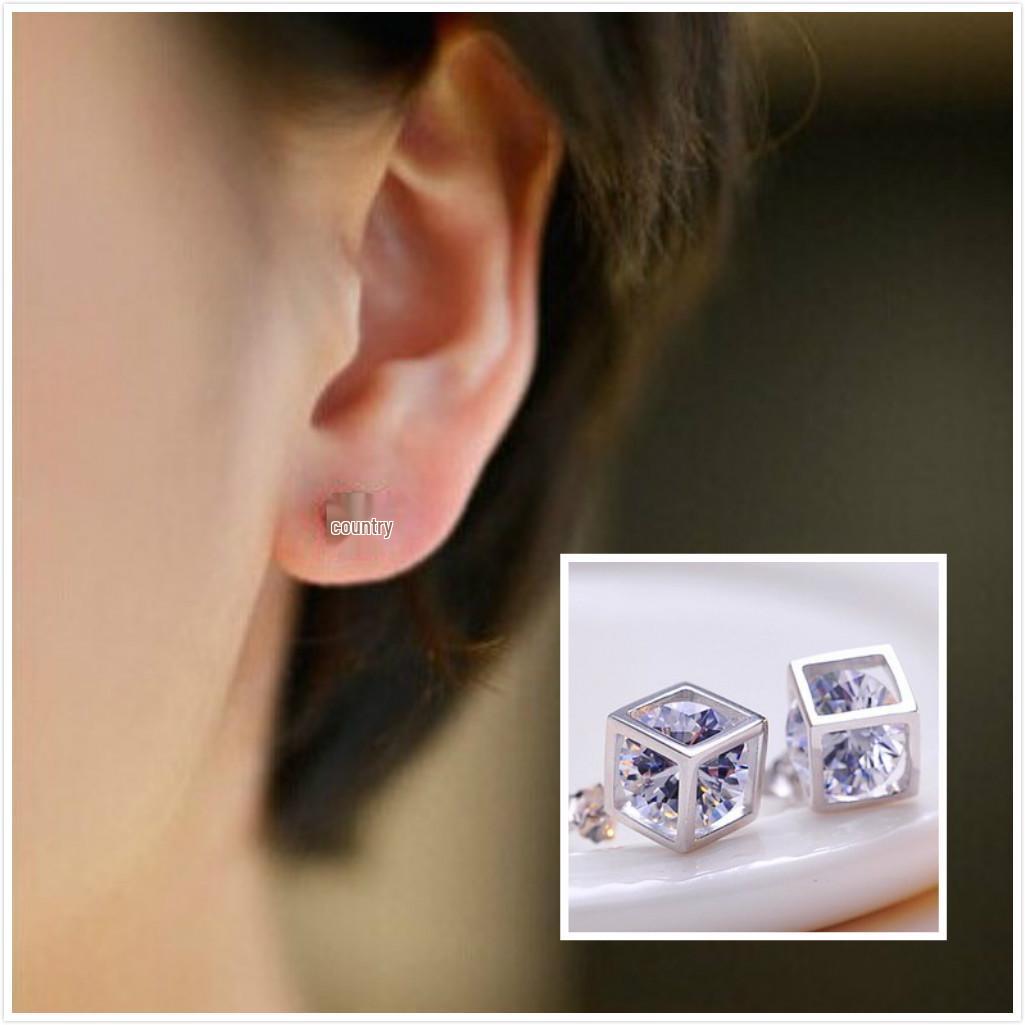 

Korean Style 925 Sterling Silver Love Window Cubic Zirconia Stud Earrings 925 Silver