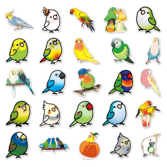 50Pcs Cartoon Parrot Stickers Various Styles Waterproof PVC Adhesive Colorful Cute Decals Vinyl Art DIY Scrapbook Skateboard Laptop Water Bottle