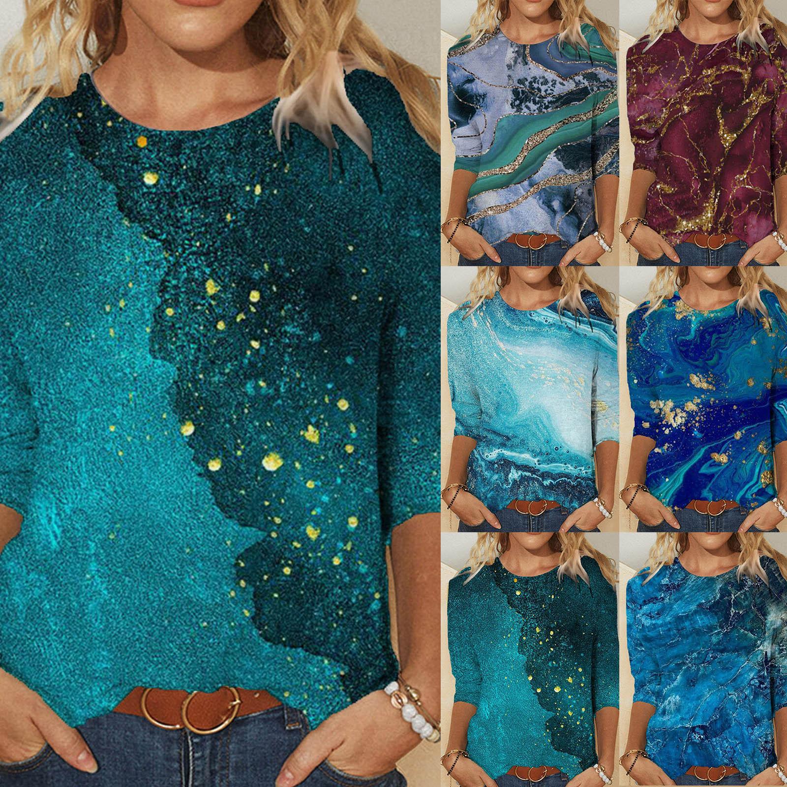 

Женская повседневная футболка с круглым вырезом и принтом тай-дай с длинными рукавами, блузка