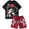 Men's 2 Piece Outfits Y2K Graphic Short Sleeve T Shirt and Drawstring Waist Shorts Set