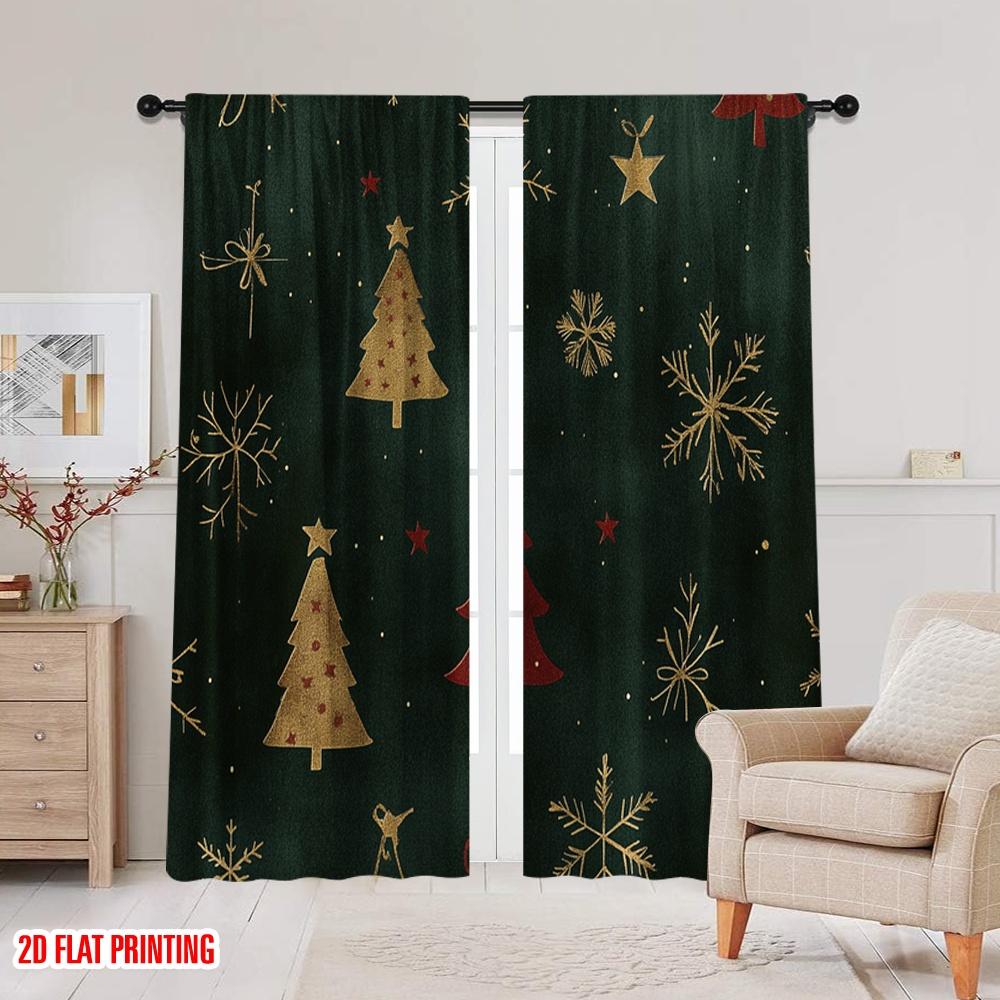 2pcs,2D plane printing Curtains Roller Blinds Christmas Trees Snowflakes_a (3) Polyester Fabric (without rod) Decorations