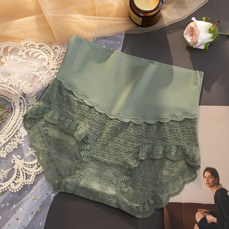 Женские летние тонкие сексуальные кружевные удобные дышащие антибактериальные трусы с высокой талией M