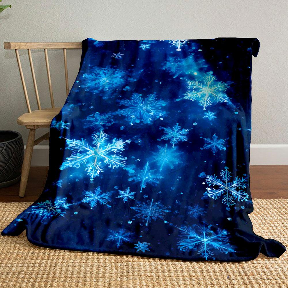 Glowing Blue Snowflakes Scattered On a Dark, Starry Background. for All Seasons Blanket Lunch Break Throw Gift