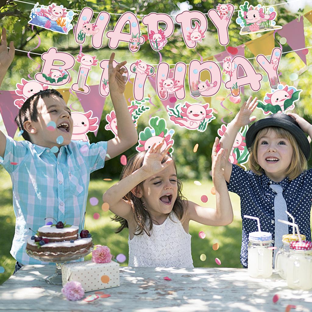 Axolotl Birthday Party Decorations Pink Axolotl Theme Happy Birthday Banners Hanging Swirl Decorations Kit Party Supplies For Bo