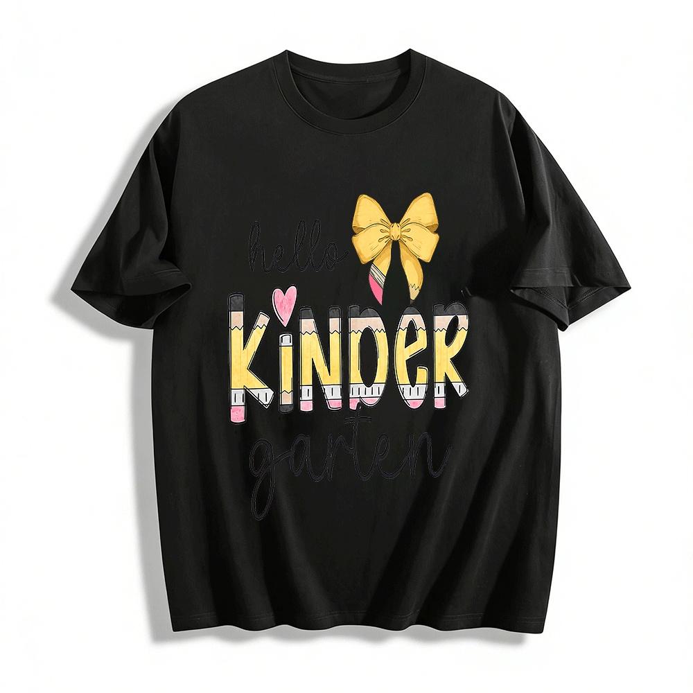 Hello Kinder Garten Pencil Bow Print Kids Casual Top Pure cotton T-shirt XXS