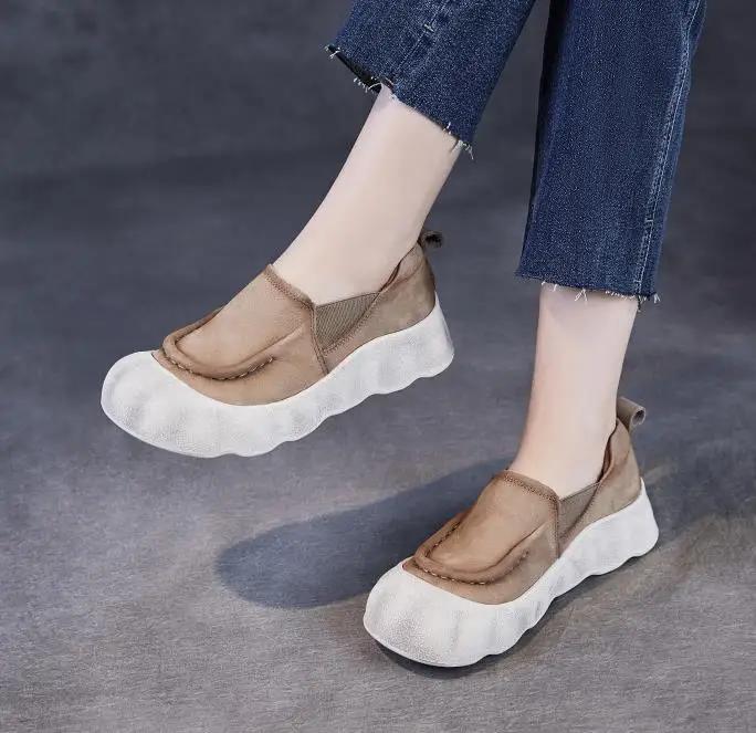 Fashion High Quality 4CM Native Flats Shoes Women Soft Soled Loafer Ethnic Moccasins Natural Suede Cow Genuine Leather Rubber Comfy