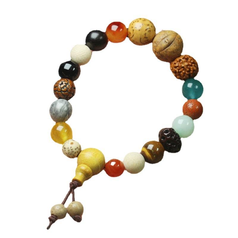 Traditional Chinese 18 Bodhi Seeds Mala Bracelet, Lingyin Style Multi-Treasure Prayer Beads for Couples