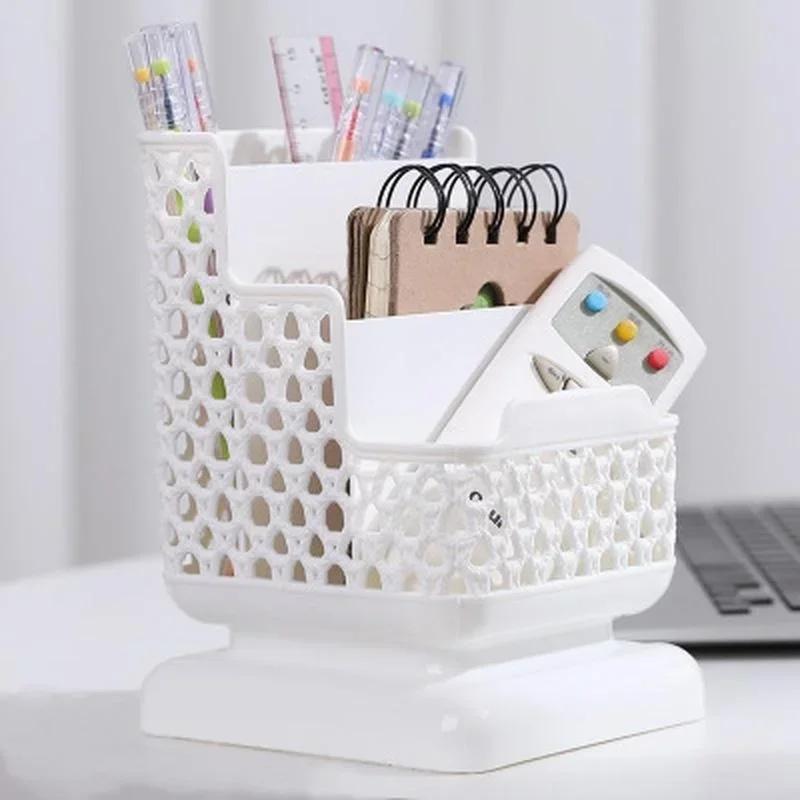 New Plastic Pen Holder Desk Storage Box Pencil Tray School Office Stationery Supplies Desktop Accessories Organizer Student Gift