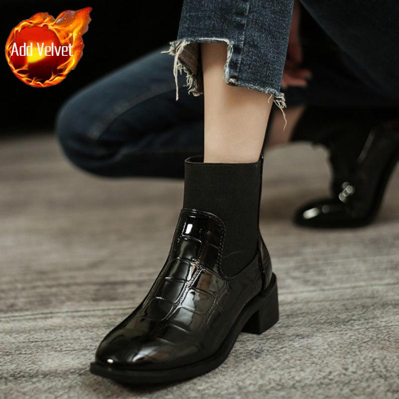 

Модные черные женские ботильоны-носки до щиколотки, осенне-зимние ботильоны, элегантные на среднем каблуке, женская короткая обувь, теплая, удобная, готическая обувь 40