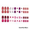 48Pcs False Nail Pink Heart Cherries Blossom Glitters Pattern Romantics Theme Easy To Apply for Parties Daily Use