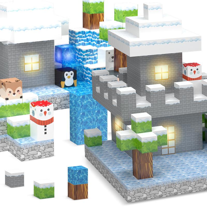 138Pcs Dream Ice And Snow World Magnetic Block Light Magnetic Assembly Building Block Magnetic Attraction Building Block Set 2Cm