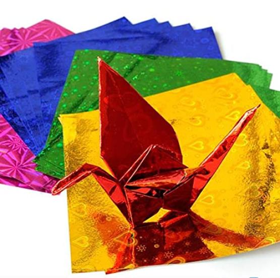 LOORIPRO Glitter Origami 15cm 2 Books Sheets Pearl Hologram Laser Aurora for Paper Craft and Paper, Square, (100 Total), Origami, Origami, Color,