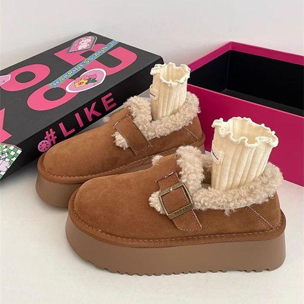 Crab Boss Pedals Cold-resistant Snow Boots for Women's Winter Platform Fashion Versatile Velvet Thickened Warm Boken Cotton Shoes