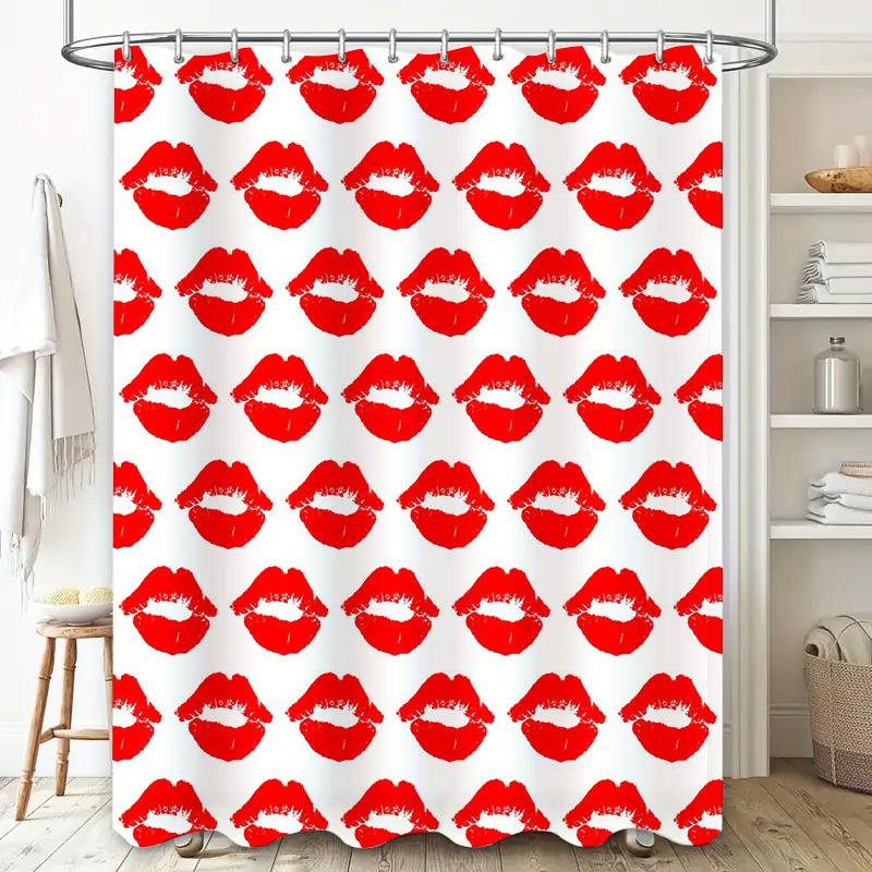 Vibrant Red Lip Print Shower Curtain Waterproof Bathroom Decor Home Decoration Diy Fabric Backsplash Wall Coverings Modern Desig