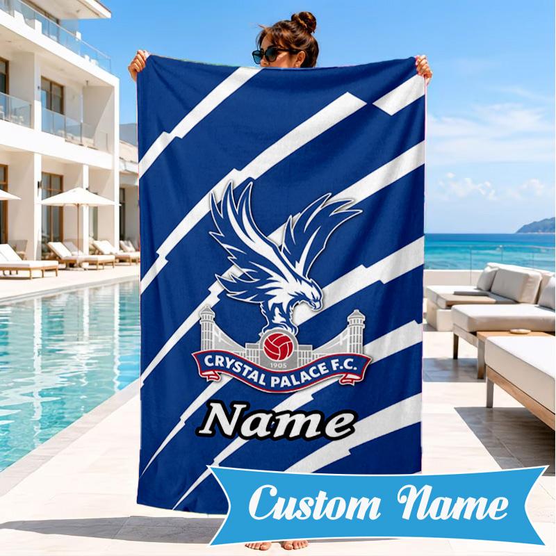 Custom Name Beach Towel Crystal Palace Crest Art Microfiber Beach Towel, Lightweight for Summer Travel, Swimming Pool Fan Birthday Gift