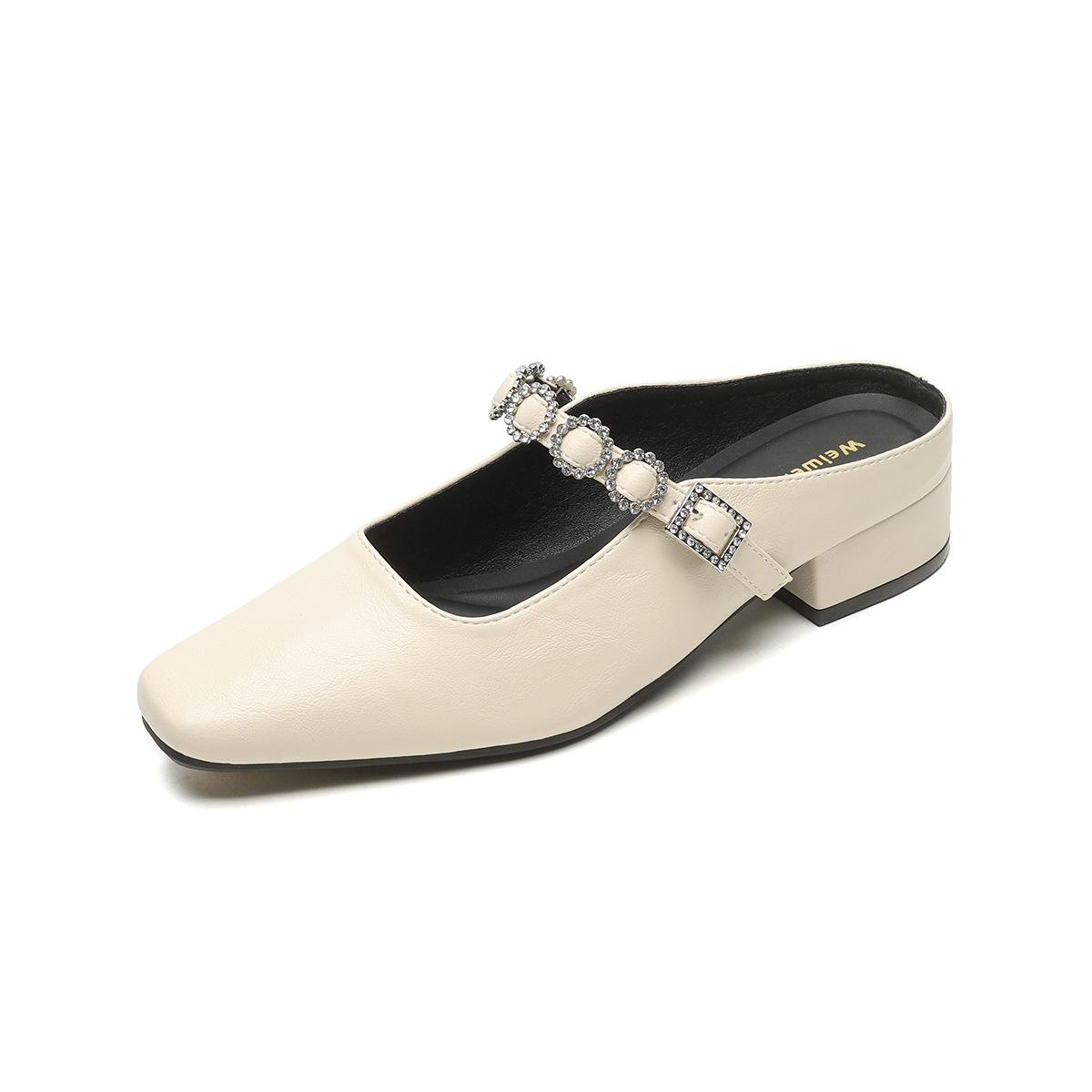 

Weiwei girl 958-6 французские тапочки-мешки женские летние тапочки со стразами ленивые педали толстый каблук классные тапочки 34 абрикосовый