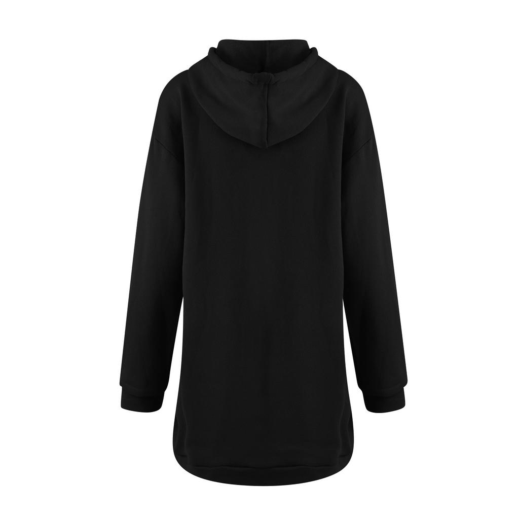 Women  Casual Patchwork Hooded Solid Color Loose Long Sleeve Sweatshirt Tops