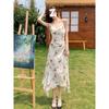 Retro Temperament Butterfly Floral Suspender Dress Women's Summer French Vacation Style Pure Desire Swinging Collar Irregular Long Dress