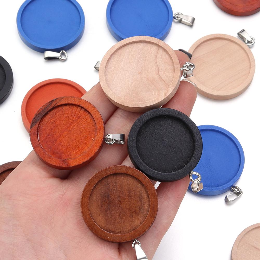 Louleur 1ks Dřevěné základny pro kabošony 25mm/30mm Průměr Prázdné dřevěné základny pro přívěsky s kabošony DIY šperky pro výrobu náhrdelníků