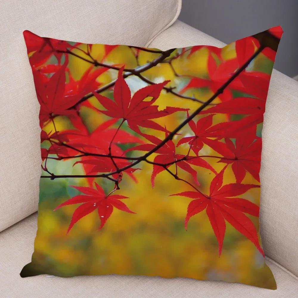 Herbstliches Laub Ahornblatt Gedrucktes Muster Kissenbezug für Zuhause Wohnzimmer Sofa Schlafzimmer Dekoration Kissenbezug