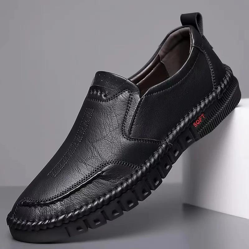 Men's Genuine Leather Bean Bean Shoes New Soft Soled Loafers Versatile Fashion Business Shoes Casual Light Male Flats Zapatos