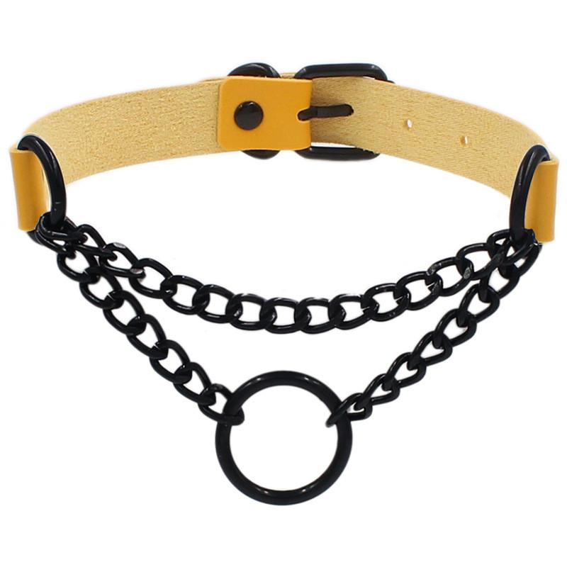 New Punk Round Black Chain Necklaces for Women Men Pu Leather Gothic Statement Choker Necklaces Cosplay Street Jewelry