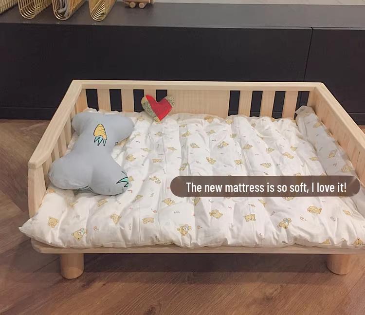 Moisture-Proof Solid Wood Pet Bed with Washable Bedding for Cats & Dogs