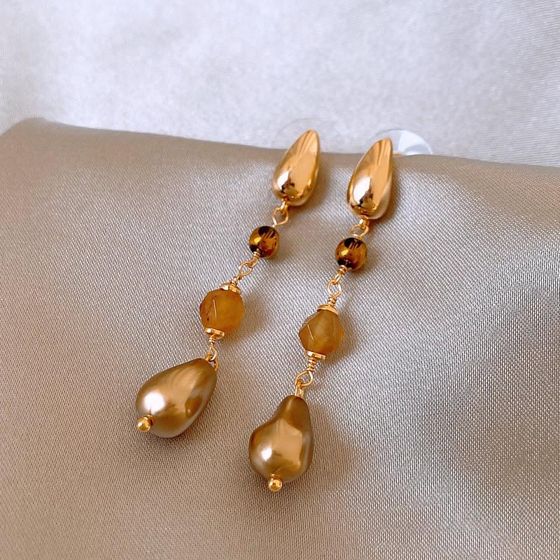 Glass bead acrylic fringed earrings simple personalized design earrings high-end sense niche temperament earrings women