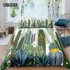 Cactus Duvet Cover Set King Size Hand Painted Style Bedding Set Nature Art Prints Comforter Cover Green Plant Cactus Quilt Cover