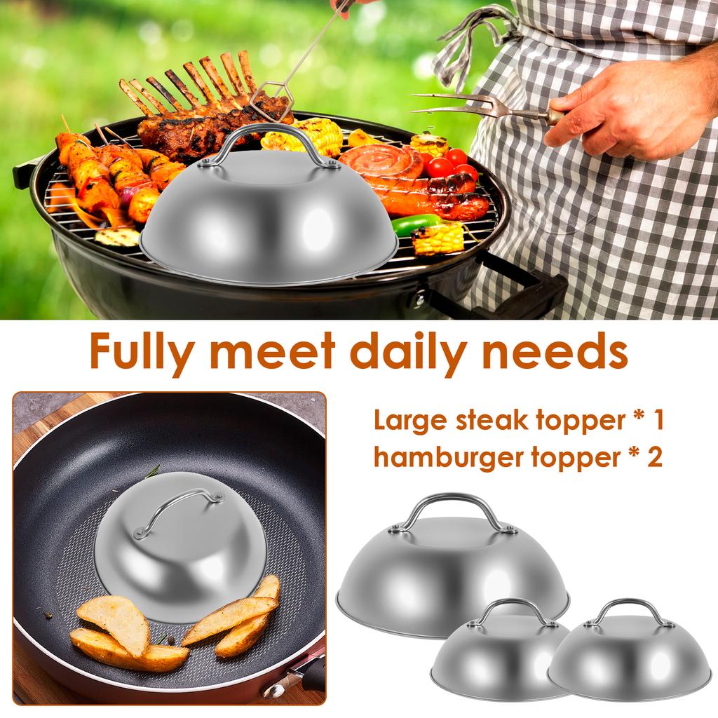 3Pcs Stainless Steel Frying Pan Covers Steak Barbecue Burger Pot Lids Round Covers Universal Restaurant Cookware Kitchenware