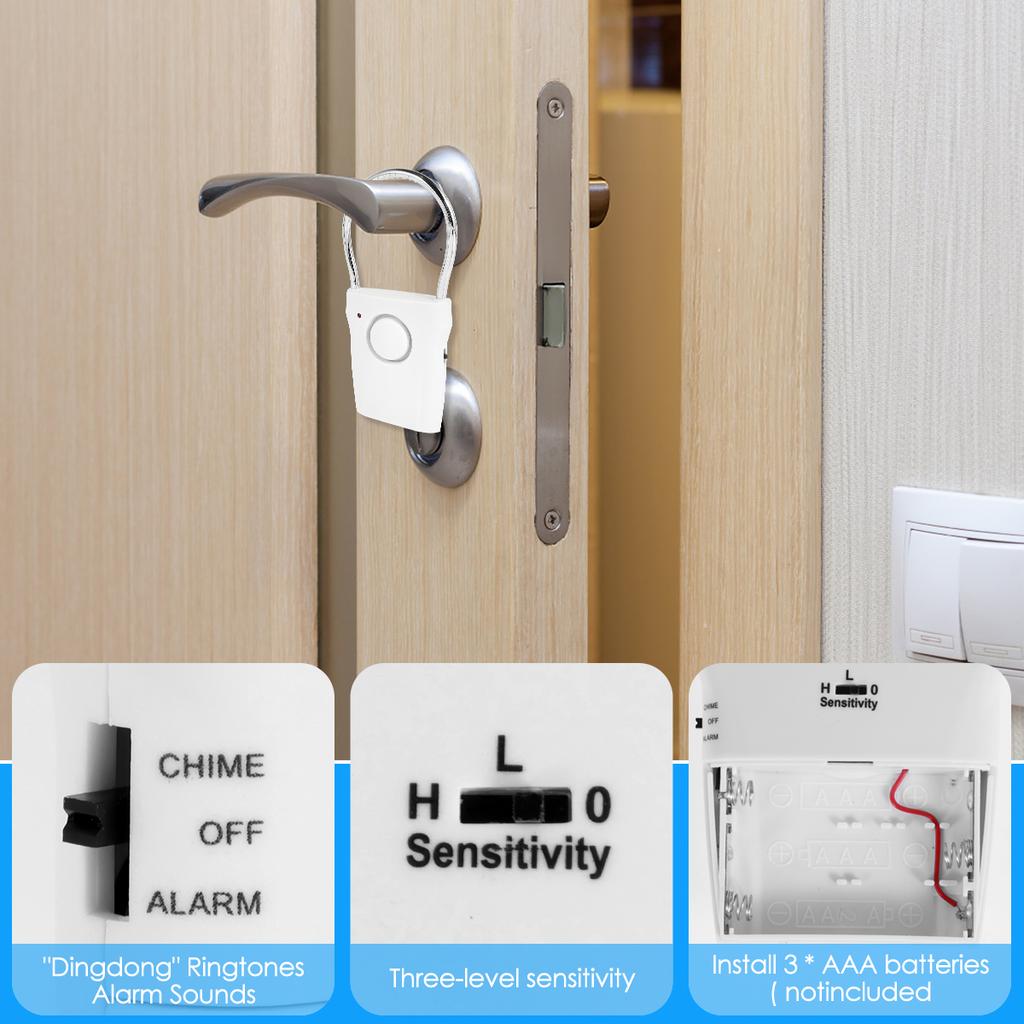 Smart Door Handle Alarm 110dB Touch Sensor Door Handle Alarm Adjustable Portable Window Alarm Ultra-Slim Detector for Travel