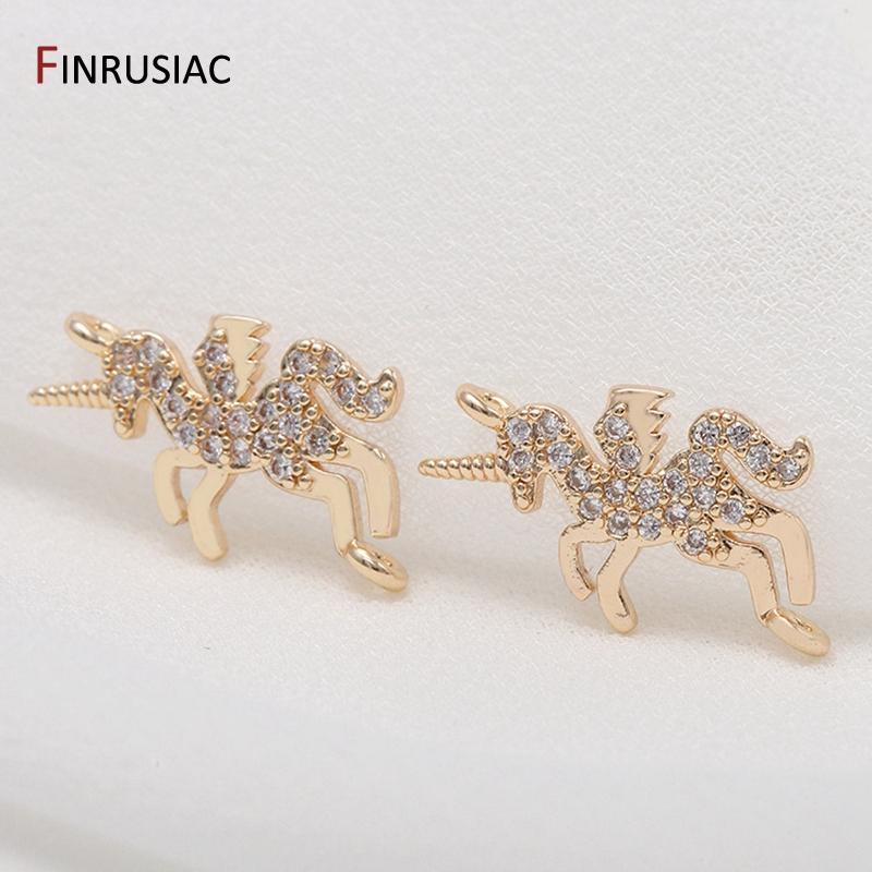 2025 New Trendy Inlaid Zircon Unicorn Gold Plated Pendant Charms DIY Jewelry Earring Necklace Making Findings Accessories
