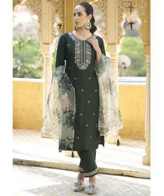 Ensemble Kurti Pant Dupatta en Coton Chandri pour Femme Top Tunique Kurti Style Indien Bollywood