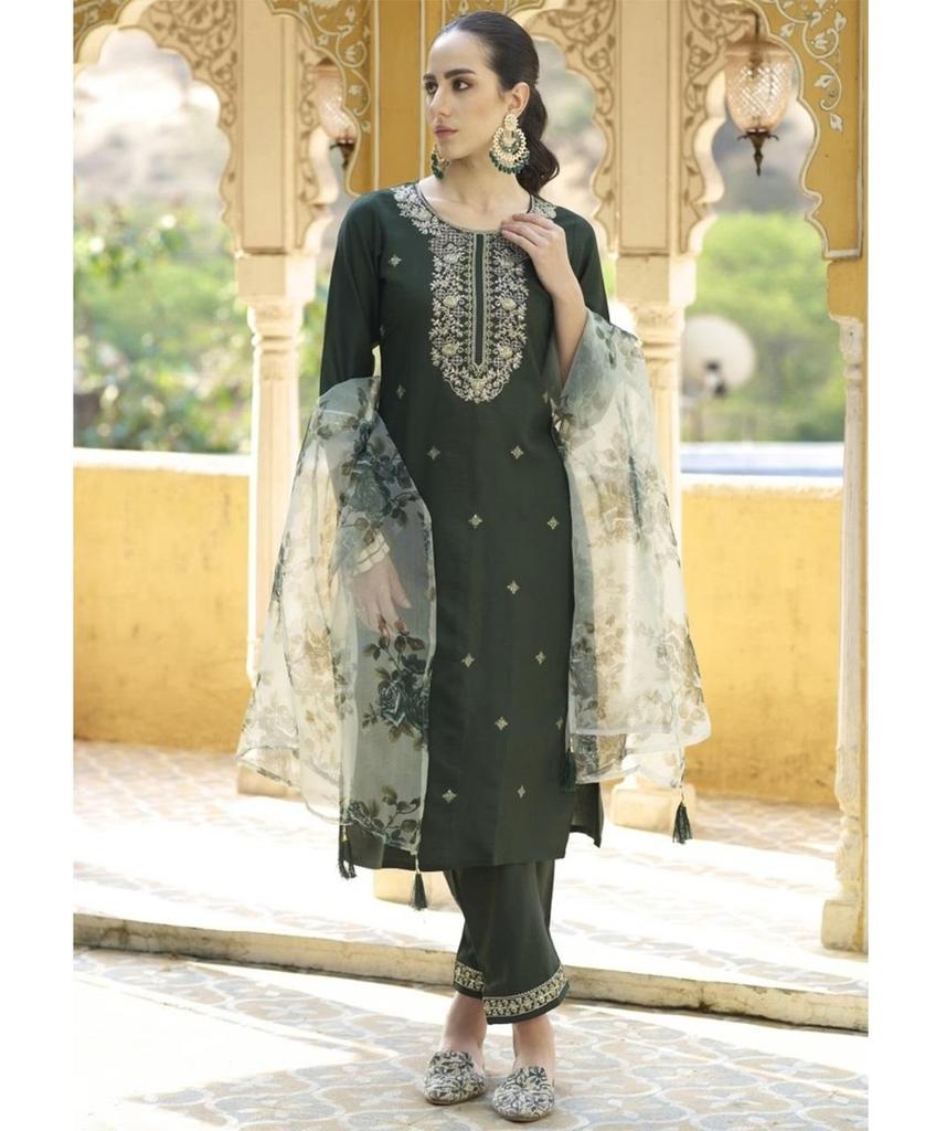 Dámský designový bavlněný set kurti, kalhot a dupatty Chandri Indický bollywoodský top, tunika, kurti